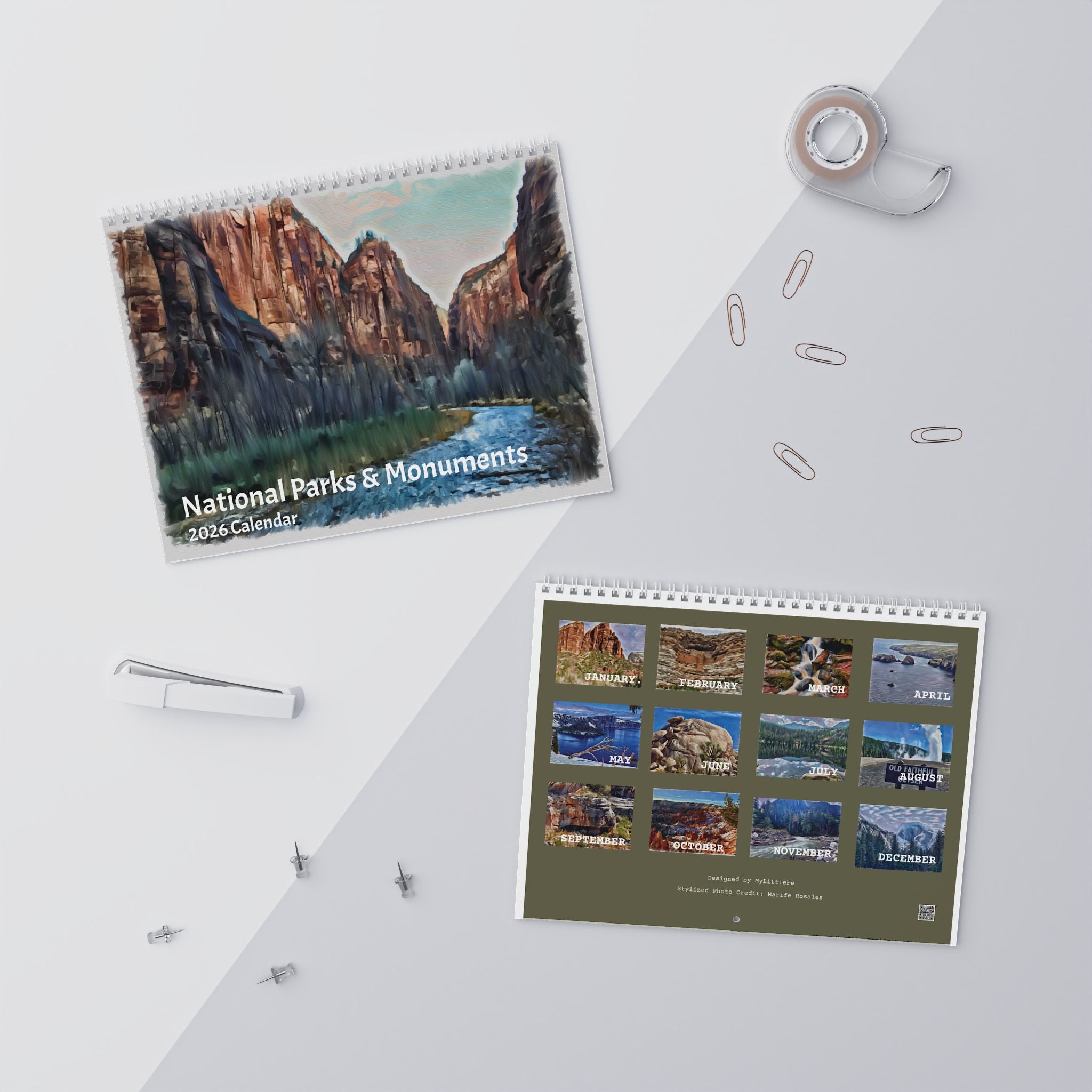 Calendar, 2026 Monthly Wall Calendar Stylized Photos National Parks and Monuments