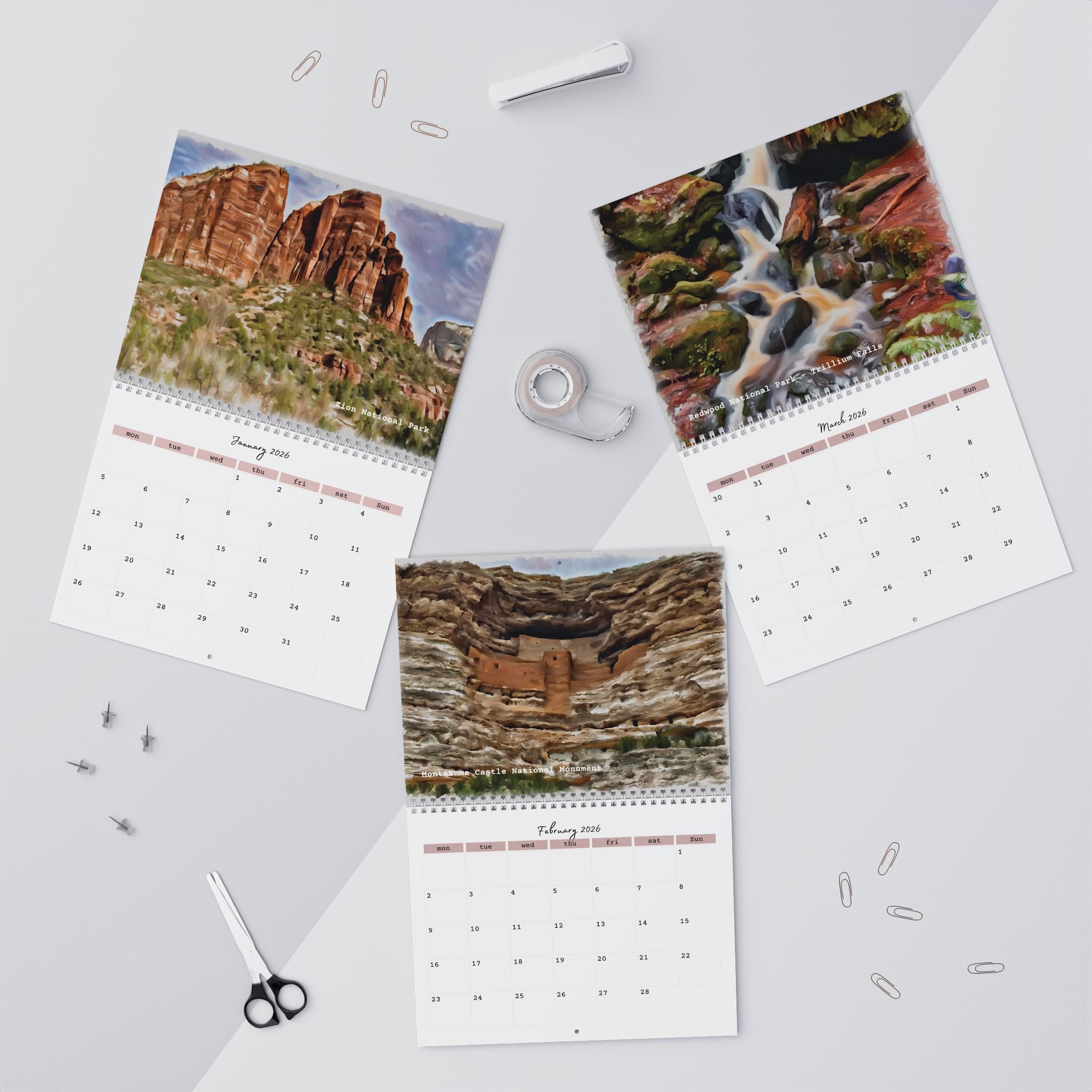 Calendar, 2026 Monthly Wall Calendar Stylized Photos National Parks and Monuments