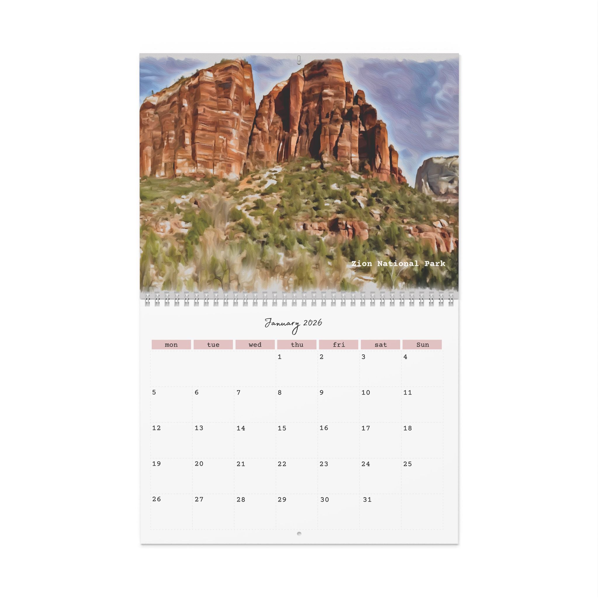 Calendar, 2026 Monthly Wall Calendar Stylized Photos National Parks and Monuments